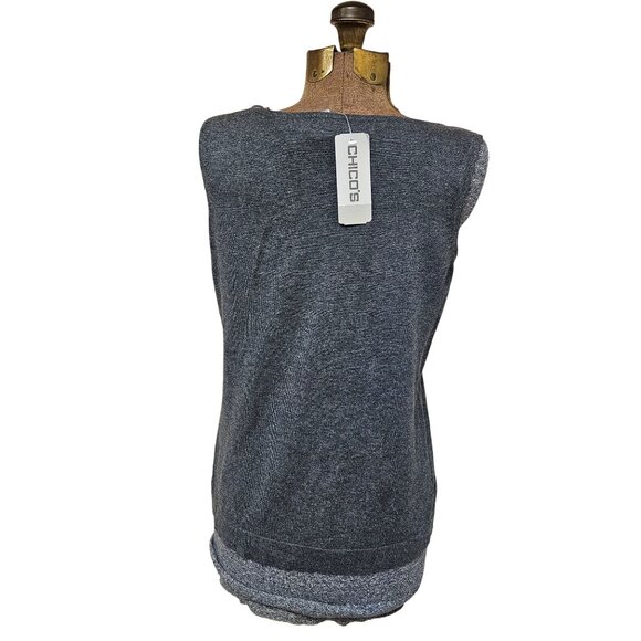 Chicos Dip Dye Glam Tank Top Gray Sequins Rayon Nylon Blend Size 1 Womens Small - Picture 2 of 10